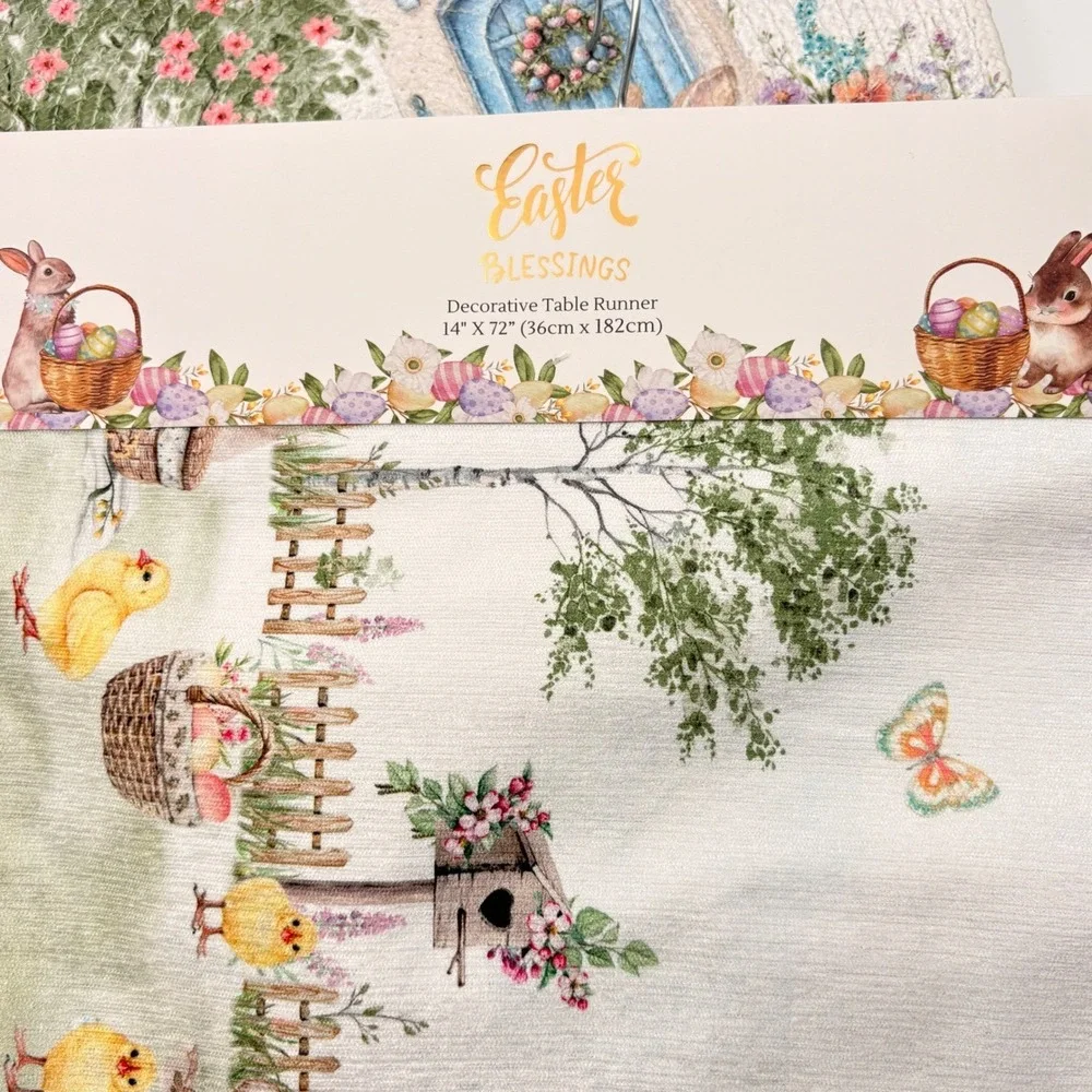 Easter Blessings Table Runner‎ and Set of 4 Braided Placemats Bunny Rabbit